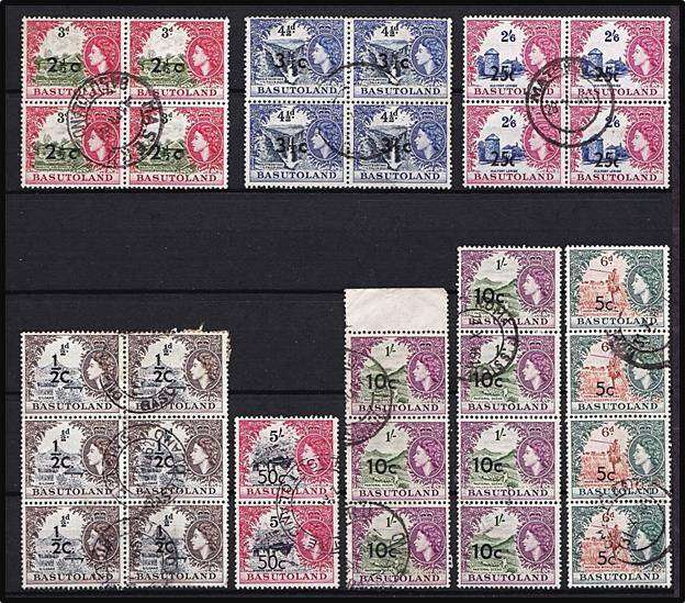 1954/61 Basutoland QEII Multiples including HIGH VALUE 2/6 Surcharged Block of 8 - CV = R1,200++
