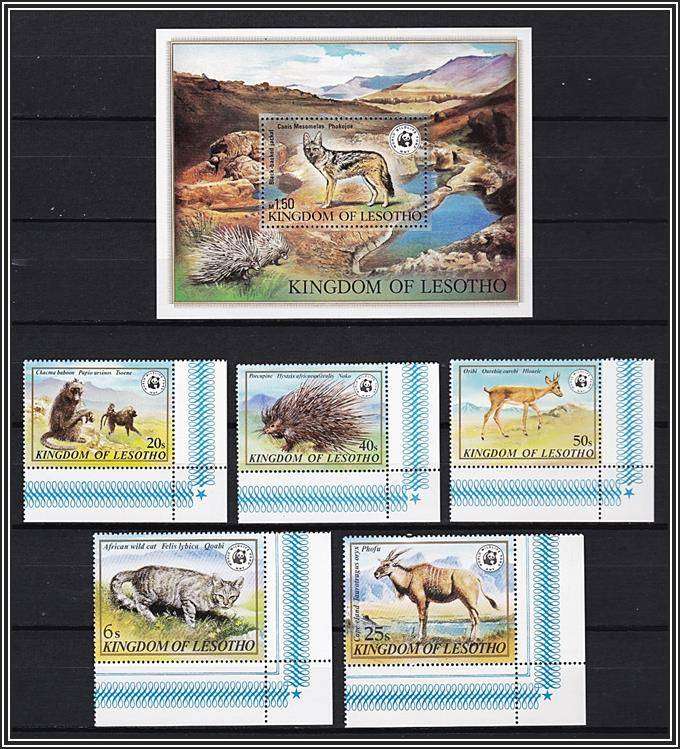 1981 Lesotho "ENDANGERED ANIMALS" UMM (**) Marginal Singles & Minisheet *** CV  $41 ***