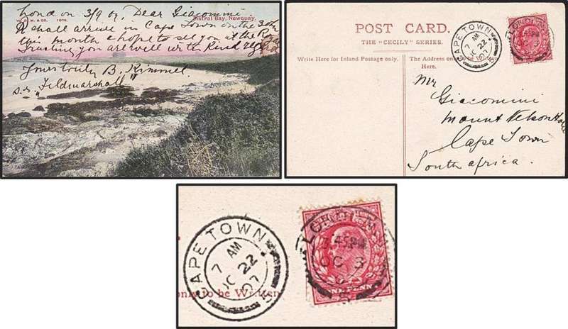 1906 Postcard with "CAPE TOWN" cancel on ½d KEVII CoGH (PK: Cairo, Sharia, Kameel)