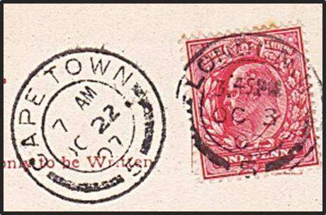 1906 Postcard with "CAPE TOWN" cancel on ½d KEVII CoGH (PK: Cairo, Sharia, Kameel)