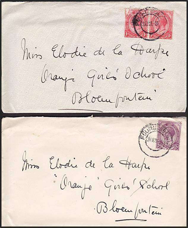 2 x 1925 King`s Head Covers with `FOURIESBURG` Postmarks - Both 2d Postage