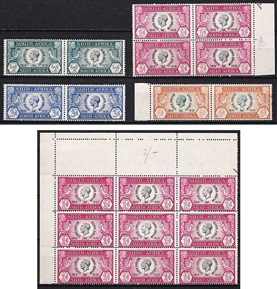 1935 Union Silver Jubilee MM (*) Full Set & 1d Corner Block of 9 *** GREAT CV ***