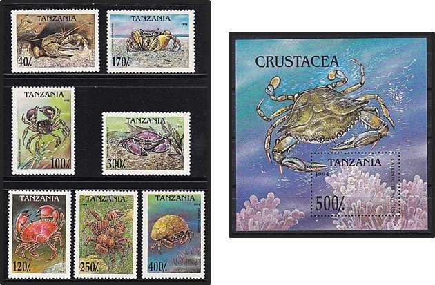 1994 Tanzania "CRUSTACEANS" Set & Minisheet  *** GREAT THEMATIC  ***