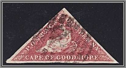 1855 CoGH 1d Triangle Deep Rose Red (SACC.5b) - 3 x Fine Margins *** CV = R12,000 ***