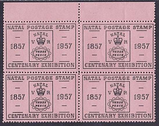 1957 Natal Centenary Exhibition Marginal UMM (**) Block of 4 *** SCARCE IN THIS FORMAT ***