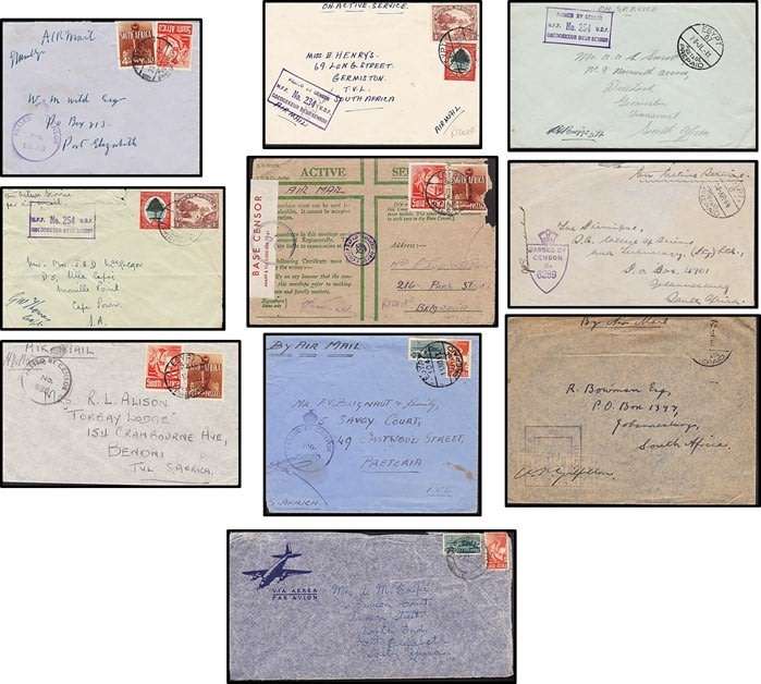 10 x WWII On Service Covers - Egypt to SA *** GREAT CENSOR HANDSTAMPS ***