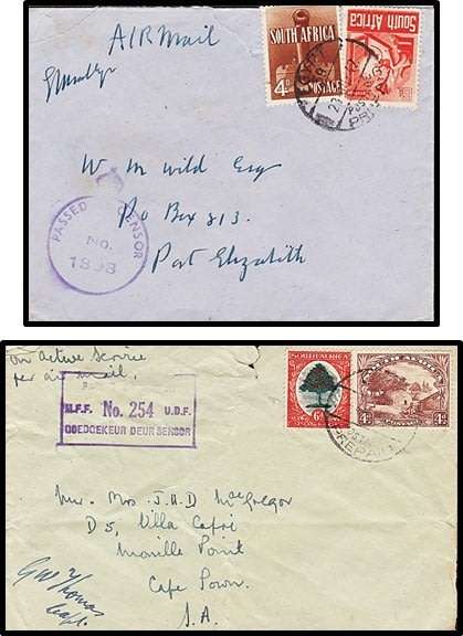 10 x WWII On Service Covers - Egypt to SA *** GREAT CENSOR HANDSTAMPS ***