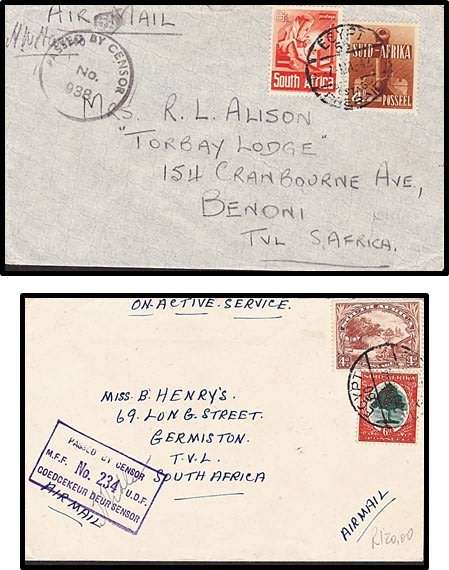 10 x WWII On Service Covers - Egypt to SA *** GREAT CENSOR HANDSTAMPS ***