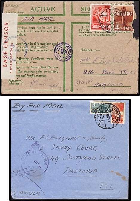 10 x WWII On Service Covers - Egypt to SA *** GREAT CENSOR HANDSTAMPS ***