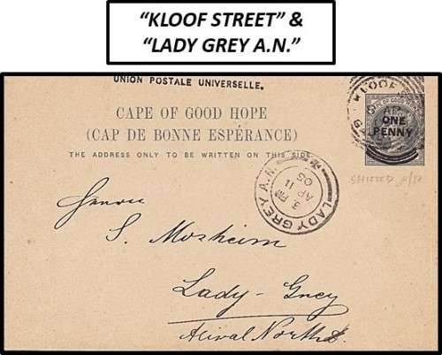1905 Surcharged Prepaid CoGH Postcard - KLOOF STREET and LADY GREY A.N.