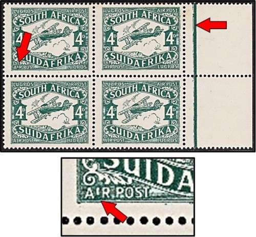 1929 2nd Airmail 4d Positional UMM (**) Block VAR - SHORT `i` in Airmail etc *** R1,000+ ***