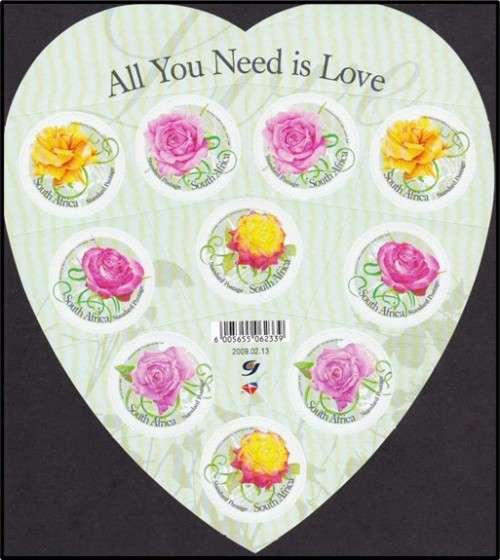2009 RSA  Unusual Minisheet - All you need is Love  *** 10 x Standard Postage Rate ***