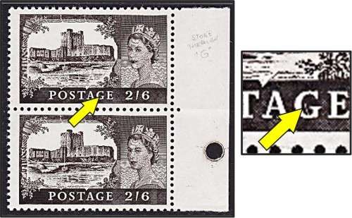 2/6 QEII UMM(**) Castles (SG.595V) Coated & RARE VAR:  STROKE IN `G`