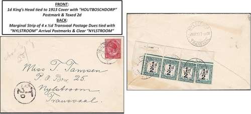 RARE 1913 Taxed KH Cover - HOUTBOSCHDORP Cancel, TVL Postage Dues etc...