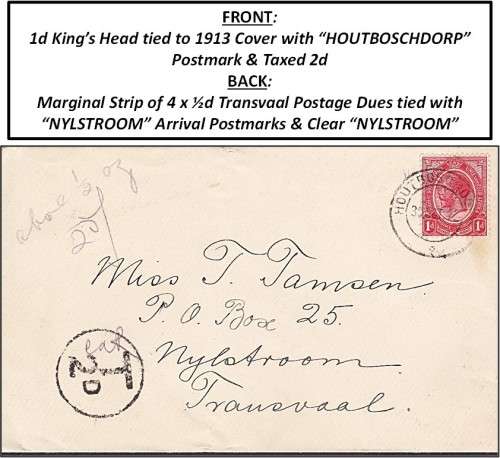 RARE 1913 Taxed KH Cover - HOUTBOSCHDORP Cancel, TVL Postage Dues etc...