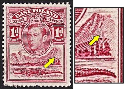 1938 KGVI 1d Basutoland Used Listed VAR CC.19a - TOWER FLAW *** CV  R4,000 ***