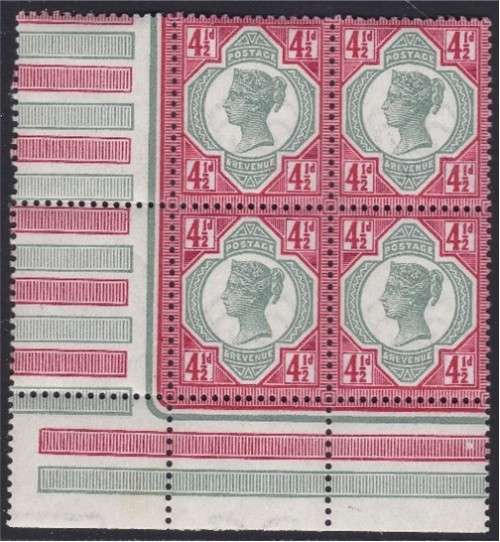 1887 GB QV Jubilee 4 1/2d Marginal Block UMM(**)  *** BEAUTY ***