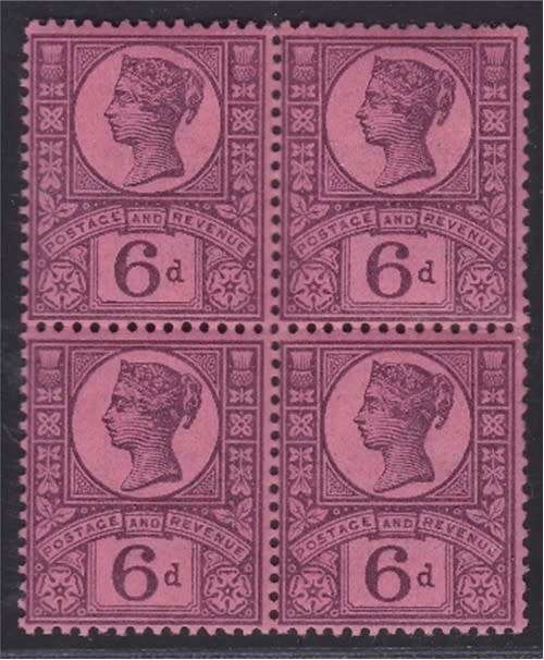 1887 GB QV Jubilee 6d Block of 4 UMM(**), Split Perfs Top  *** CV  R3,800+ ***