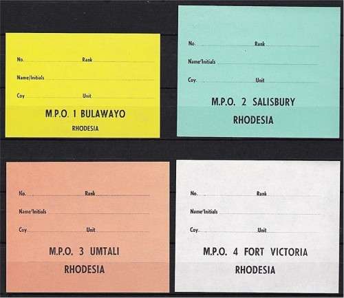 Rhodesia Military Post Office (MPO.1-4) Unused Gummed Labels - RARE