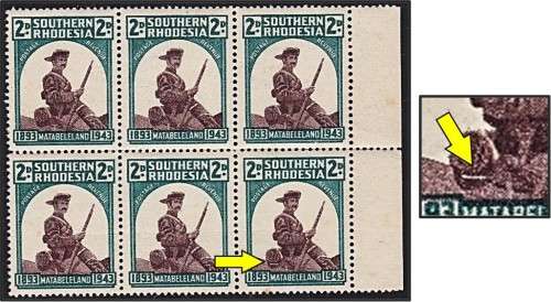 1943 S.Rhodesia Marginal UMM(**) Block Positional VAR - Saddlebag Flaw