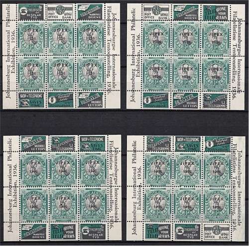 1936 Union 1/2d JIPEX UMM/MM Sheetlets x 12 with 9 DIFFERENT TYPES/ADDS