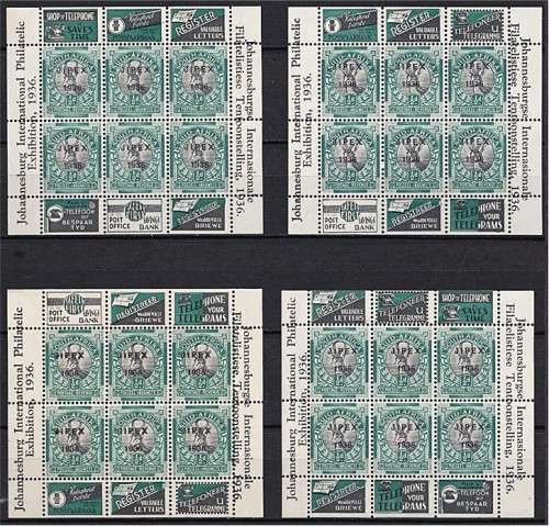 1936 Union 1/2d JIPEX UMM/MM Sheetlets x 12 with 9 DIFFERENT TYPES/ADDS