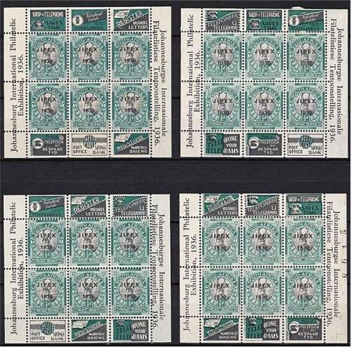 1936 Union 1/2d JIPEX UMM/MM Sheetlets x 12 with 9 DIFFERENT TYPES/ADDS