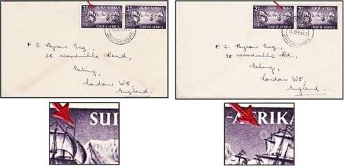 1952 Union 2d Pairs with RARE Flaws on Cover: Line in Sails & Moon Flaws