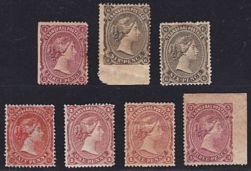 1878 Transvaal MM(*) Selection, 1st 1d & 3d(Imperf) No Gum *** CV  R4,400 ***