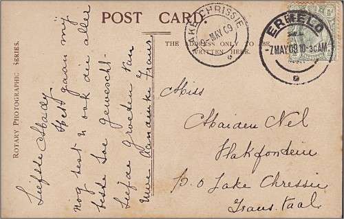 1909 Transvaal PC - Ermelo to LAKE CHRISSIE - Scarce Postmark