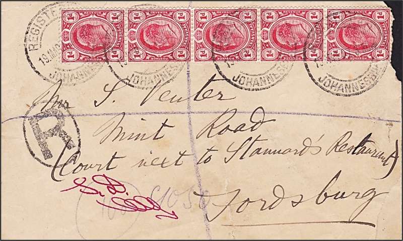 1907 TVL Registered Cover with Strip of 5 x 1d KEVII *** Nice Item ***