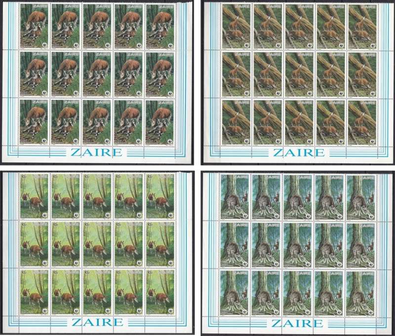 WWF Zaire Okapi Issues in Marginal Blocks of 15 UMM(**) - Great Thematic!!!