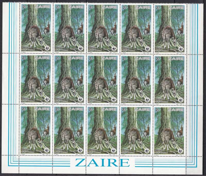WWF Zaire Okapi Issues in Marginal Blocks of 15 UMM(**) - Great Thematic!!!