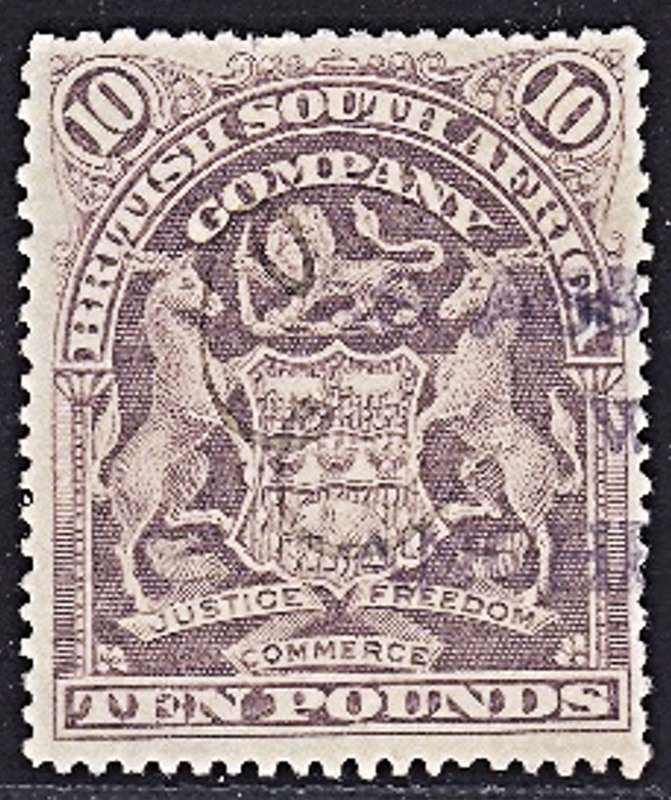 1898 BSAC £10 Definitive CC.87 Fiscally Used  *** Normal CV for Used  R55,000 ***