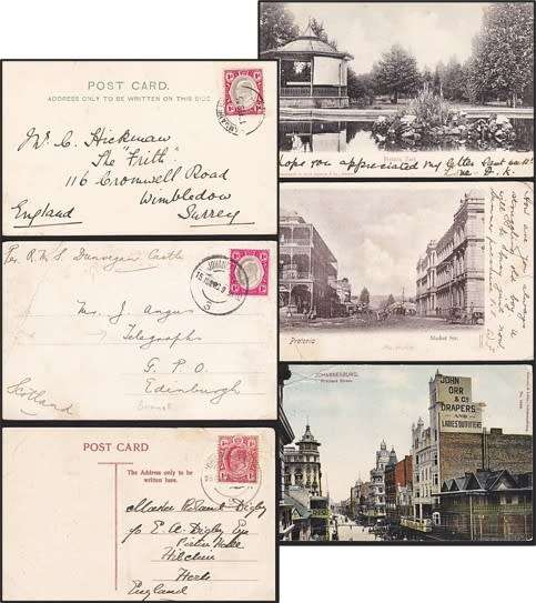 3 x 1905/09 Transvaal KEVII 1d on Post Cards