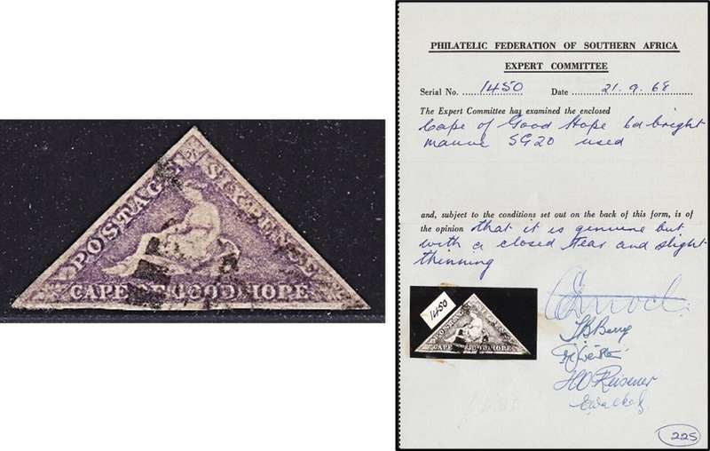 1864 CoGH 6d Triangle CC.16 with 3 Margins, Genuine + Faults as on Certificate *** CV  R22,000 ***