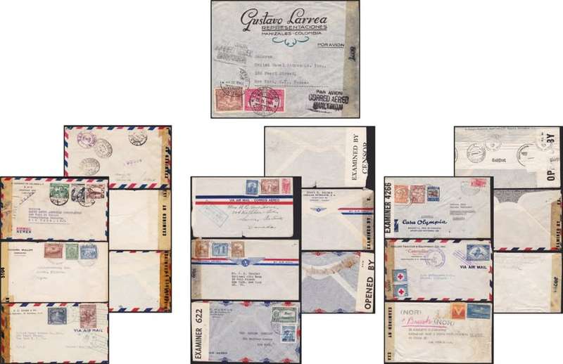 10 x WWII Southern America Covers - Opened by Censor - Great Study Lot!