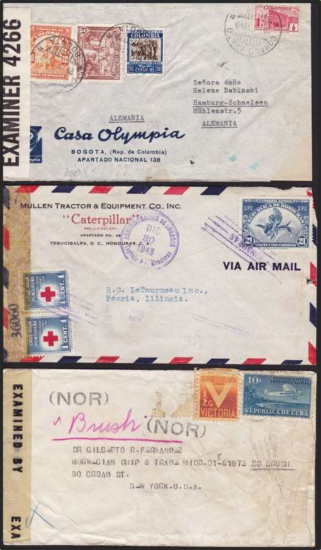10 x WWII Southern America Covers - Opened by Censor - Great Study Lot!