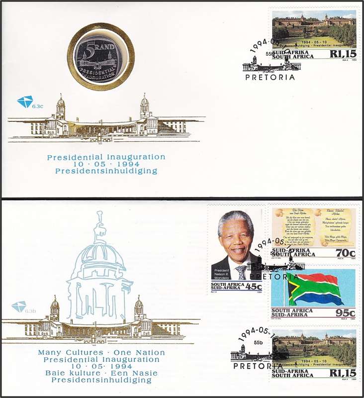 1994 RSA Post Office Fresh Inauguration `COIN` Cover & FDC