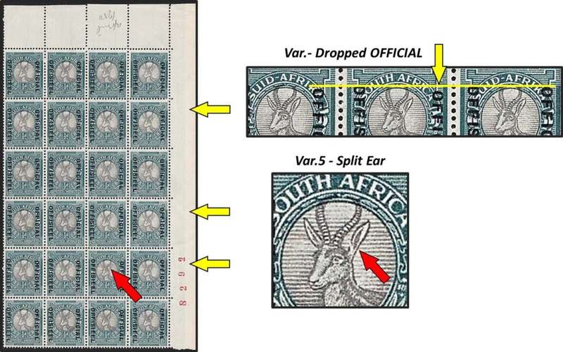 1935/50 Union ½d Official UMM(**) Block, UHB Var.5 - Split Ear + Official UP/Down Movement