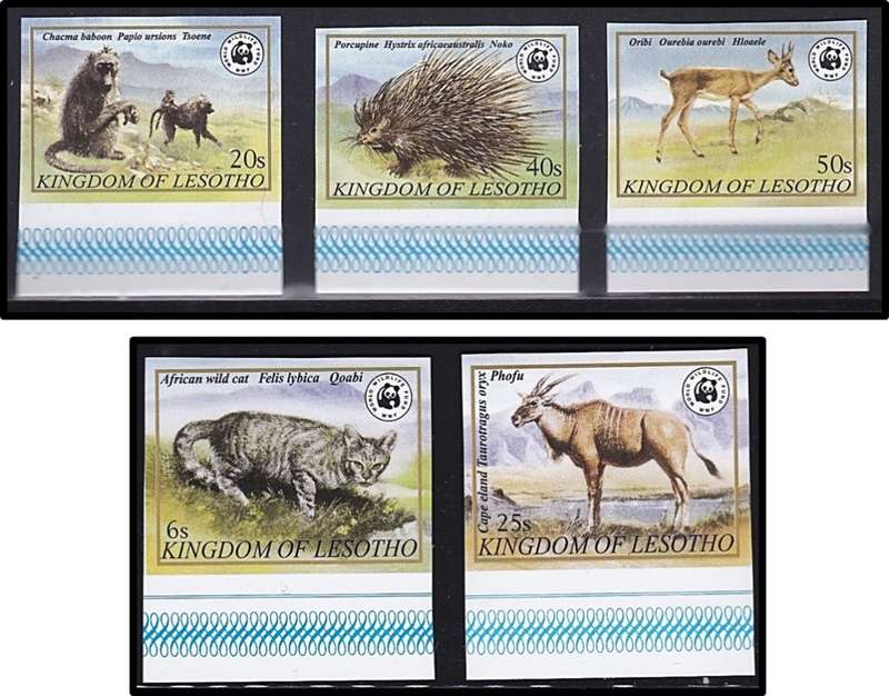 1982 Lesotho WWF Wildlife UMM(**) Set in SCARCE IMPERF Marginal Singles