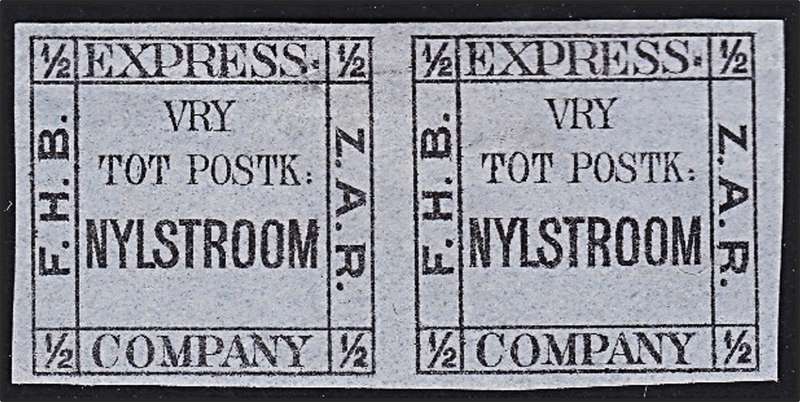 ZAR ½d Nylstroom Express Company F.H.B. MM(*) Imperf Pair of Labels - Scarce!