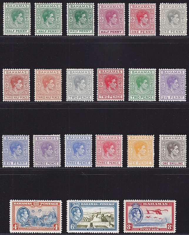 1938/52 Bahamas KGVI MM(*) S/Set to 1/- with SG Shade Varieties + SG.158/60  @ CV  R2,950+