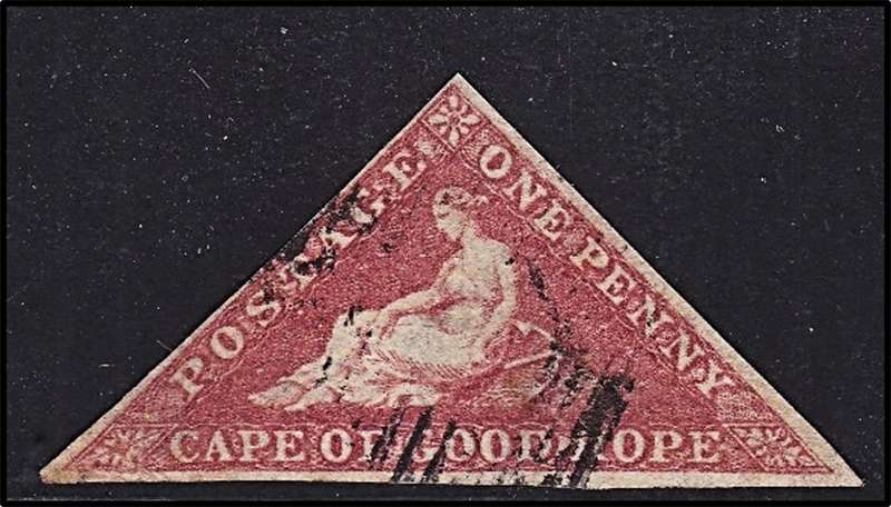 1854 CoGH 1d Triangle Deep Rose  Red CC.5b, 3 x Margins @ CV  R15,000
