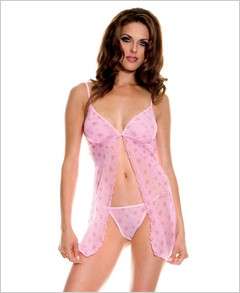 Lingerie Lace Side Slit Cami with String Thong (Baby Pink) (One Size)