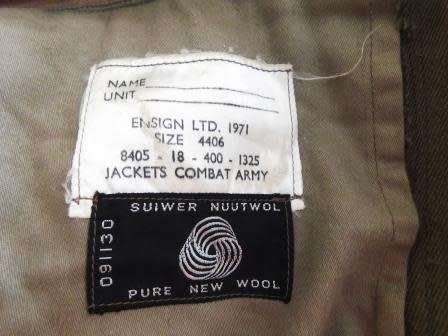 COMBAT ARMY BUNNY JACKET SIZE 4406 PURE NEW WOOL 1971
