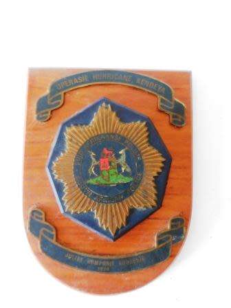 SA POLICE COPPER AND WOOD PLAQUE OPERASIE HURRICANE KENDYA JULIET KOMPANIE 1974 RHODESIë