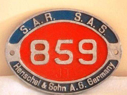 SA RAILWAYS STEAM LOCOMOTIVE TENDER NUMBER PLATE