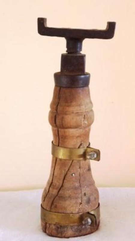 WOOD, COPPER AND STEEL OX WAGON JACK MADE FROM WHITE BEECH WOOD