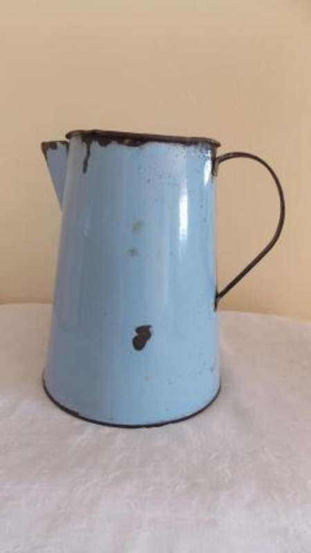 BLUE AND BLACK ENAMEL JUG